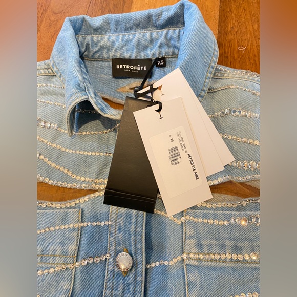 $1,498 NWT Retrofête AVANI EMBELLISHED DENIM SHIRT - Picture 8 of 11